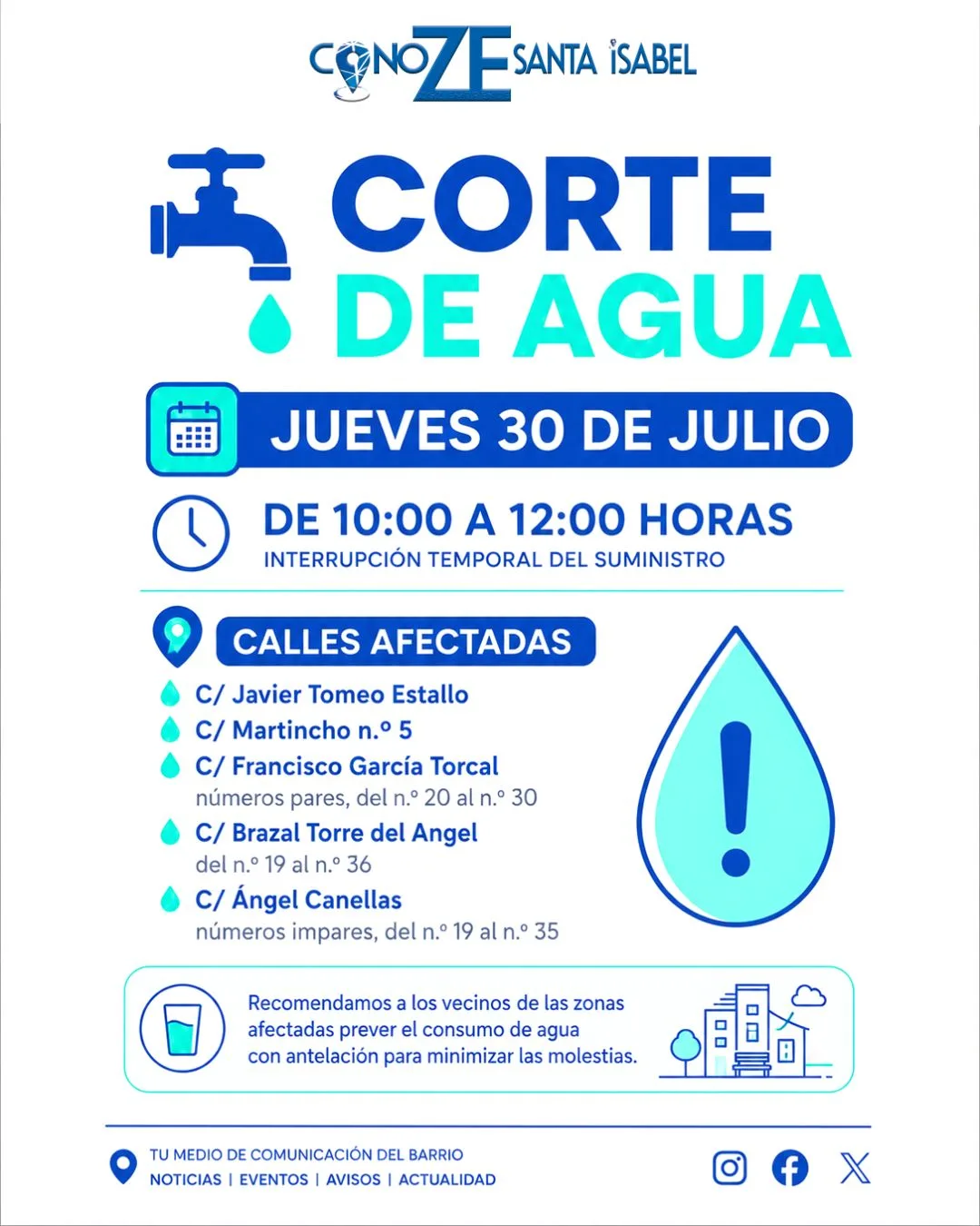 Corte de agua en Santa Isabel