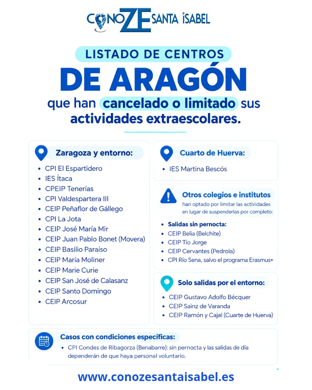15 centros de Aragón cancelan sus extraescolares