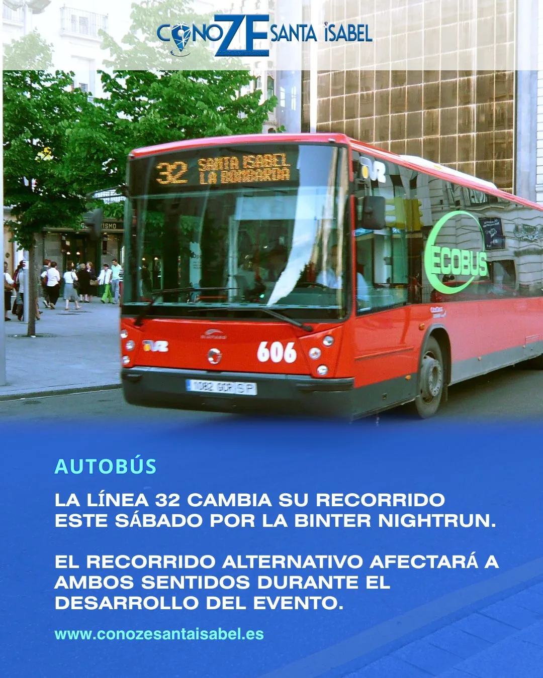 Línea 32 Zaragoza: desvíos este sábado por la Binter NightRun